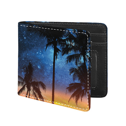 Night Sunset Sky And Palm Trees Print Bifold Wallet