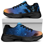 Night Sunset Sky And Palm Trees Print Black Chunky Shoes