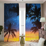 Night Sunset Sky And Palm Trees Print Blackout Pencil Pleat Curtains