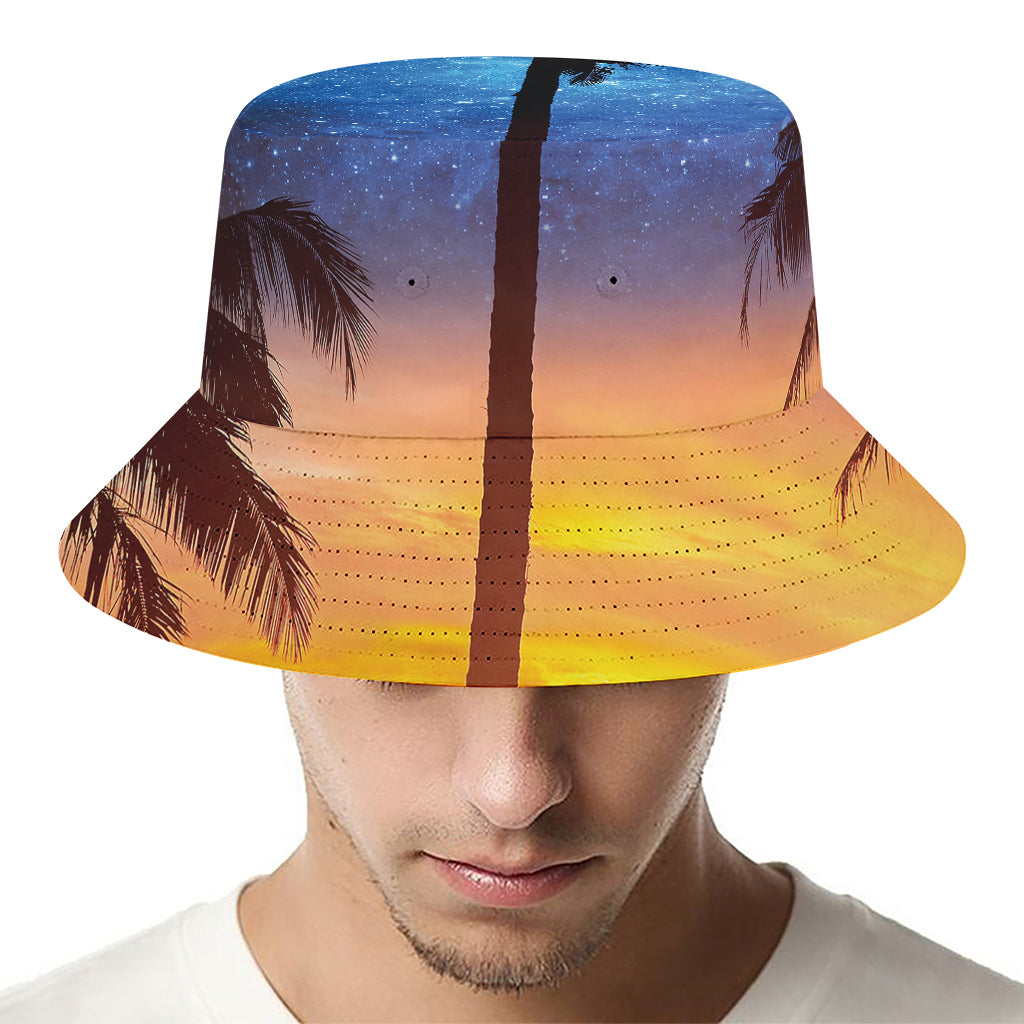 Night Sunset Sky And Palm Trees Print Bucket Hat