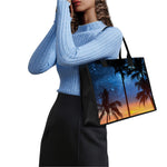 Night Sunset Sky And Palm Trees Print Canvas Tote Bag