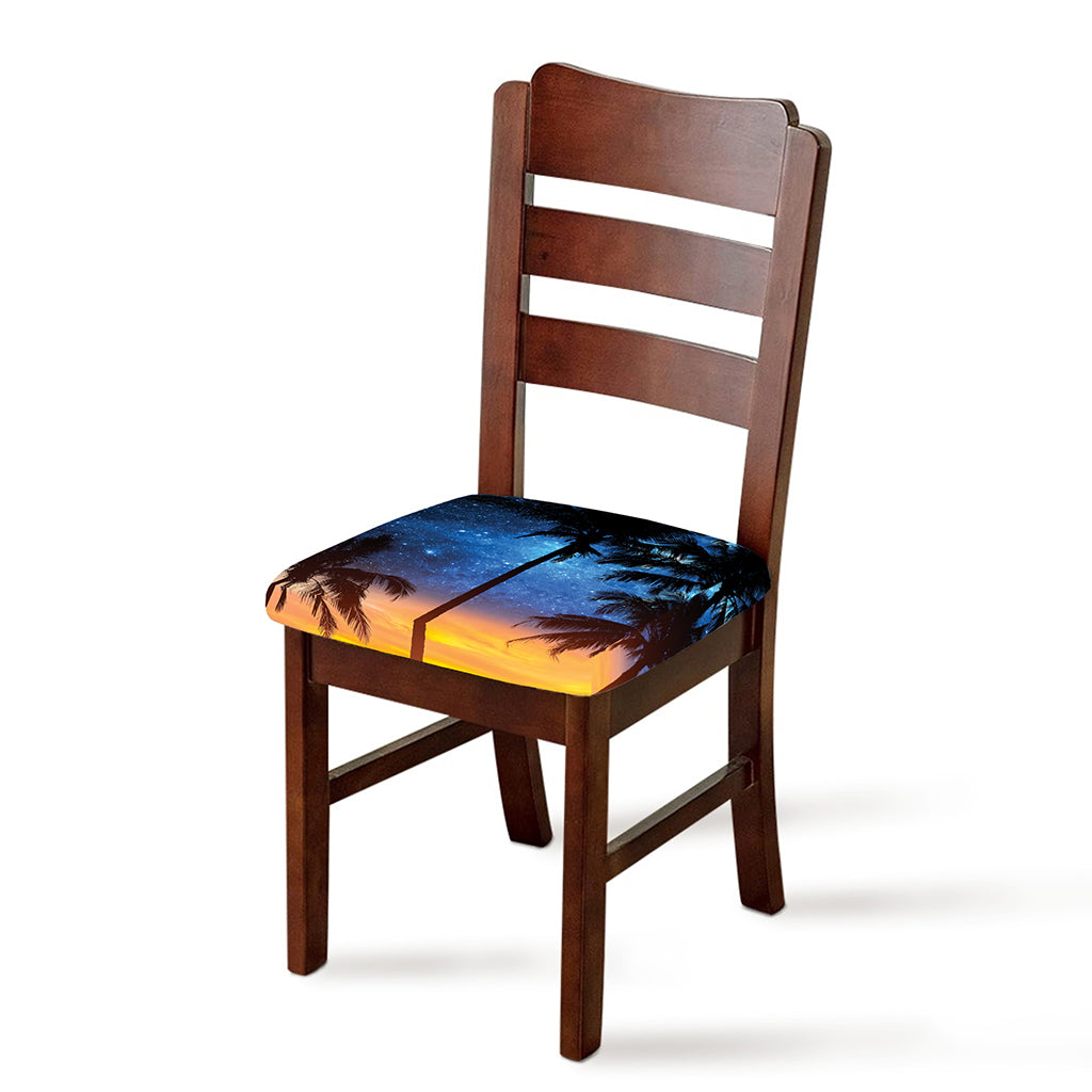 Night Sunset Sky And Palm Trees Print Chair Cushion Cover