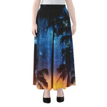 Night Sunset Sky And Palm Trees Print Chiffon Maxi Skirt