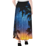 Night Sunset Sky And Palm Trees Print Chiffon Maxi Skirt