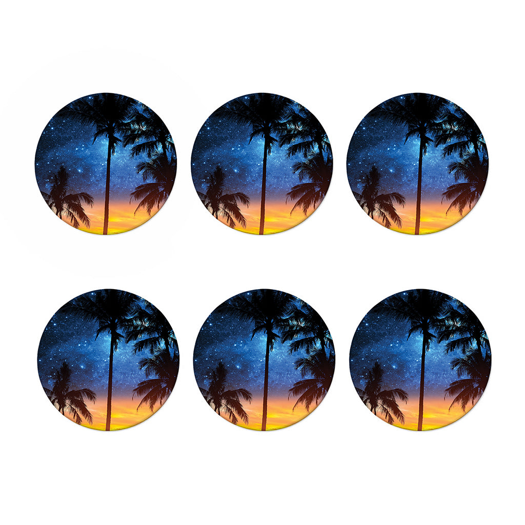 Night Sunset Sky And Palm Trees Print Coaster Set