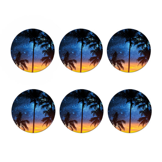 Night Sunset Sky And Palm Trees Print Coaster Set
