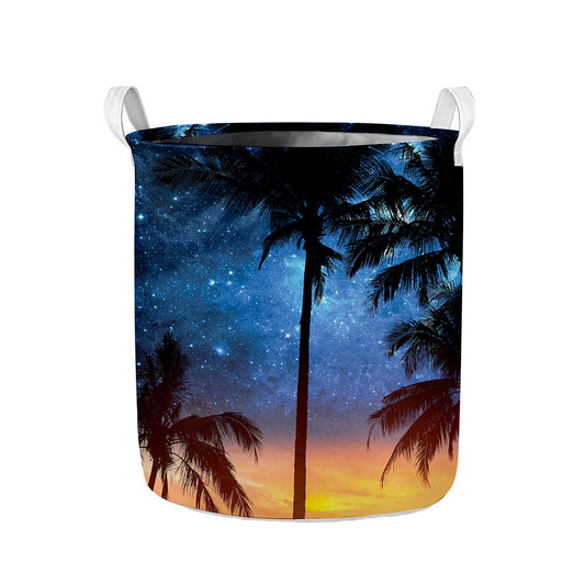 Night Sunset Sky And Palm Trees Print Collapsible Laundry Basket