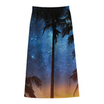 Night Sunset Sky And Palm Trees Print Cotton Front Slit Maxi Skirt