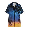 Night Sunset Sky And Palm Trees Print Cotton Hawaiian Shirt