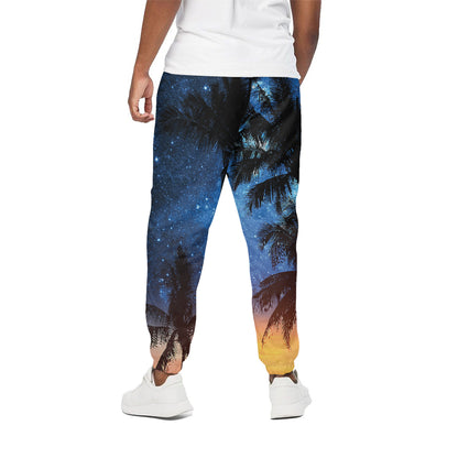 Night Sunset Sky And Palm Trees Print Cotton Pants