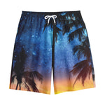 Night Sunset Sky And Palm Trees Print Cotton Shorts
