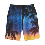 Night Sunset Sky And Palm Trees Print Cotton Shorts