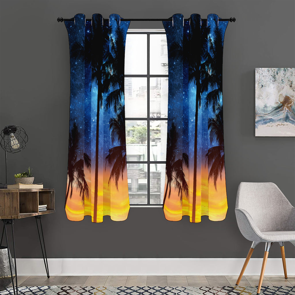 Night Sunset Sky And Palm Trees Print Curtain