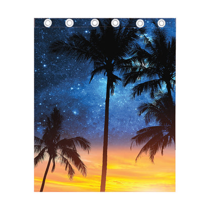 Night Sunset Sky And Palm Trees Print Curtain