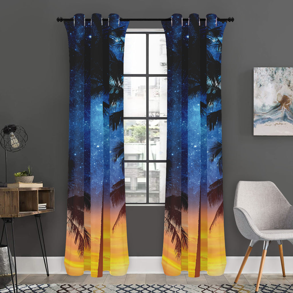 Night Sunset Sky And Palm Trees Print Curtain