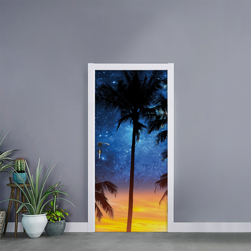 Night Sunset Sky And Palm Trees Print Door Sticker