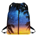 Night Sunset Sky And Palm Trees Print Drawstring Backpack
