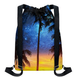 Night Sunset Sky And Palm Trees Print Drawstring Backpack
