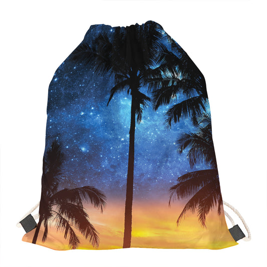 Night Sunset Sky And Palm Trees Print Drawstring Bag
