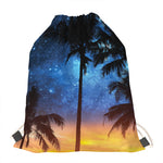 Night Sunset Sky And Palm Trees Print Drawstring Bag