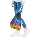 Night Sunset Sky And Palm Trees Print Drawstring Bag