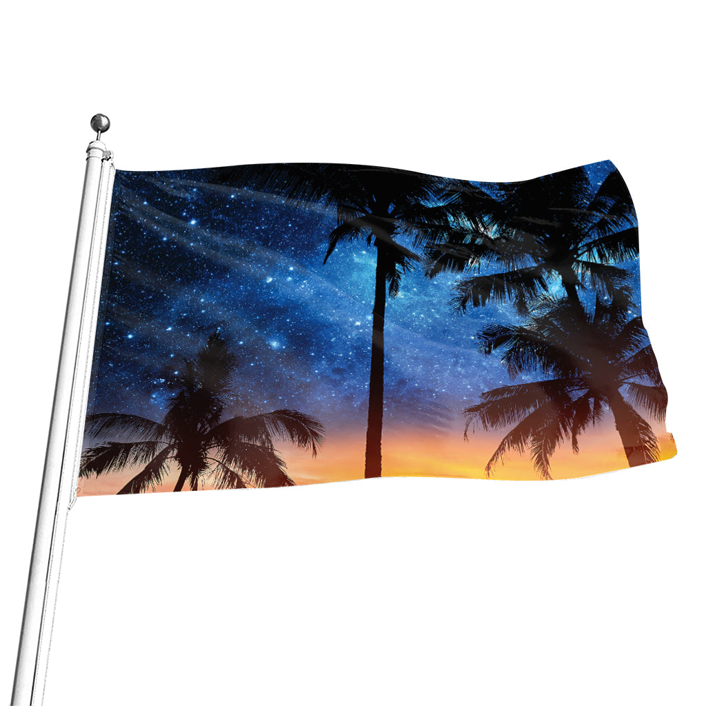 Night Sunset Sky And Palm Trees Print Flag