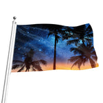 Night Sunset Sky And Palm Trees Print Flag
