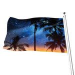 Night Sunset Sky And Palm Trees Print Flag