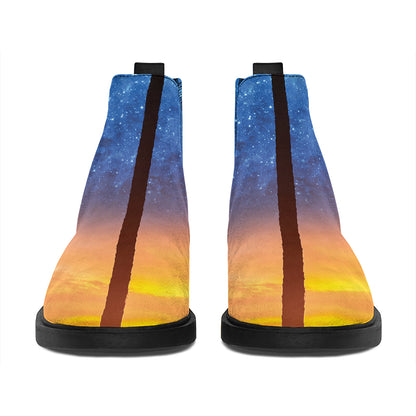 Night Sunset Sky And Palm Trees Print Flat Ankle Boots