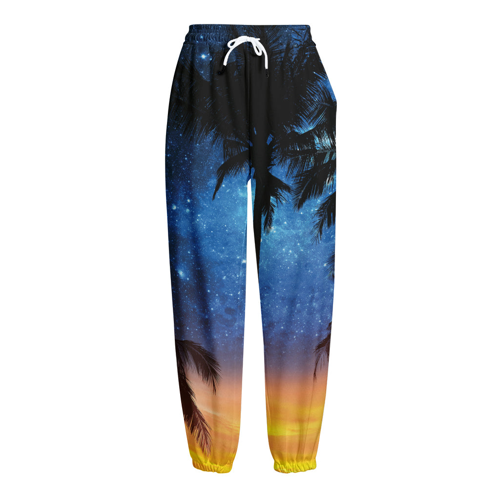 Night Sunset Sky And Palm Trees Print Fleece Lined Knit Pants