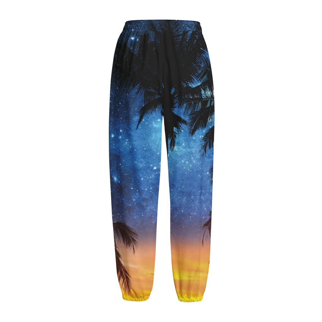 Night Sunset Sky And Palm Trees Print Fleece Lined Knit Pants