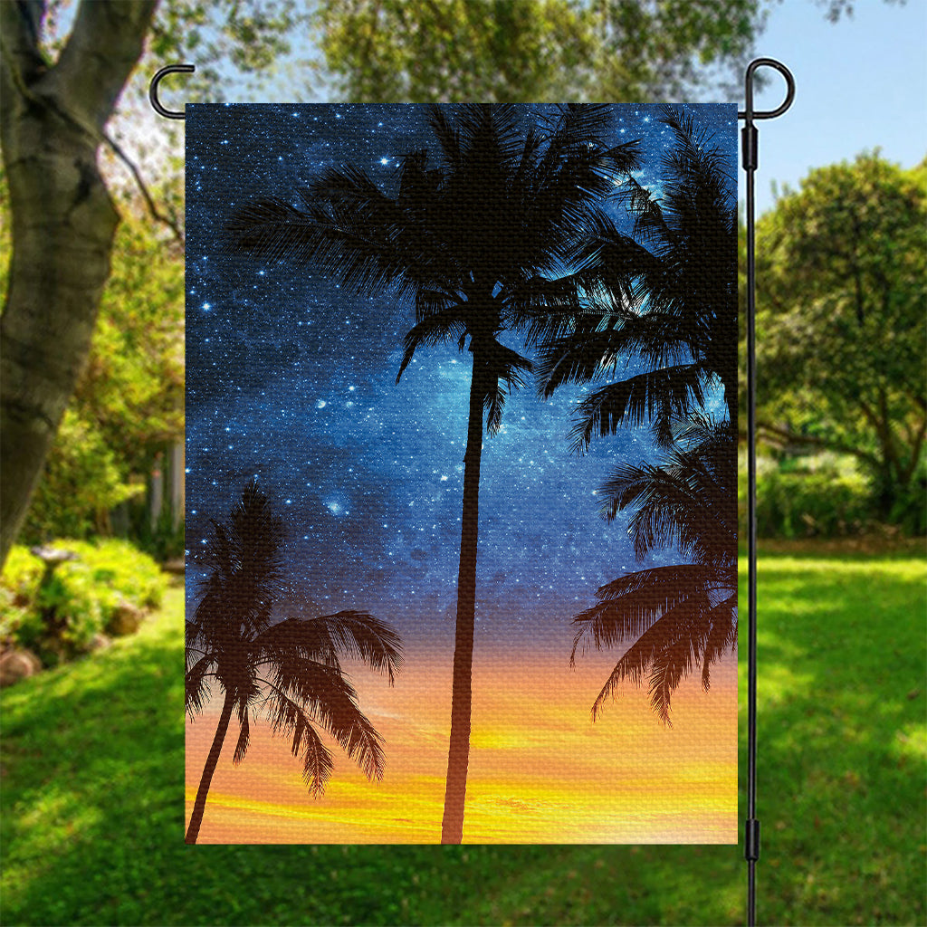 Night Sunset Sky And Palm Trees Print Garden Flag