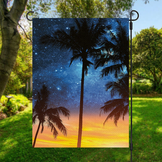 Night Sunset Sky And Palm Trees Print Garden Flag