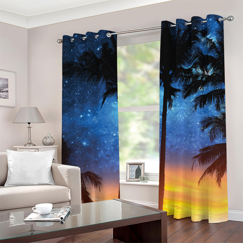 Night Sunset Sky And Palm Trees Print Grommet Curtains