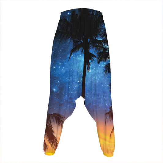 Night Sunset Sky And Palm Trees Print Hammer Pants