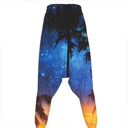 Night Sunset Sky And Palm Trees Print Hammer Pants
