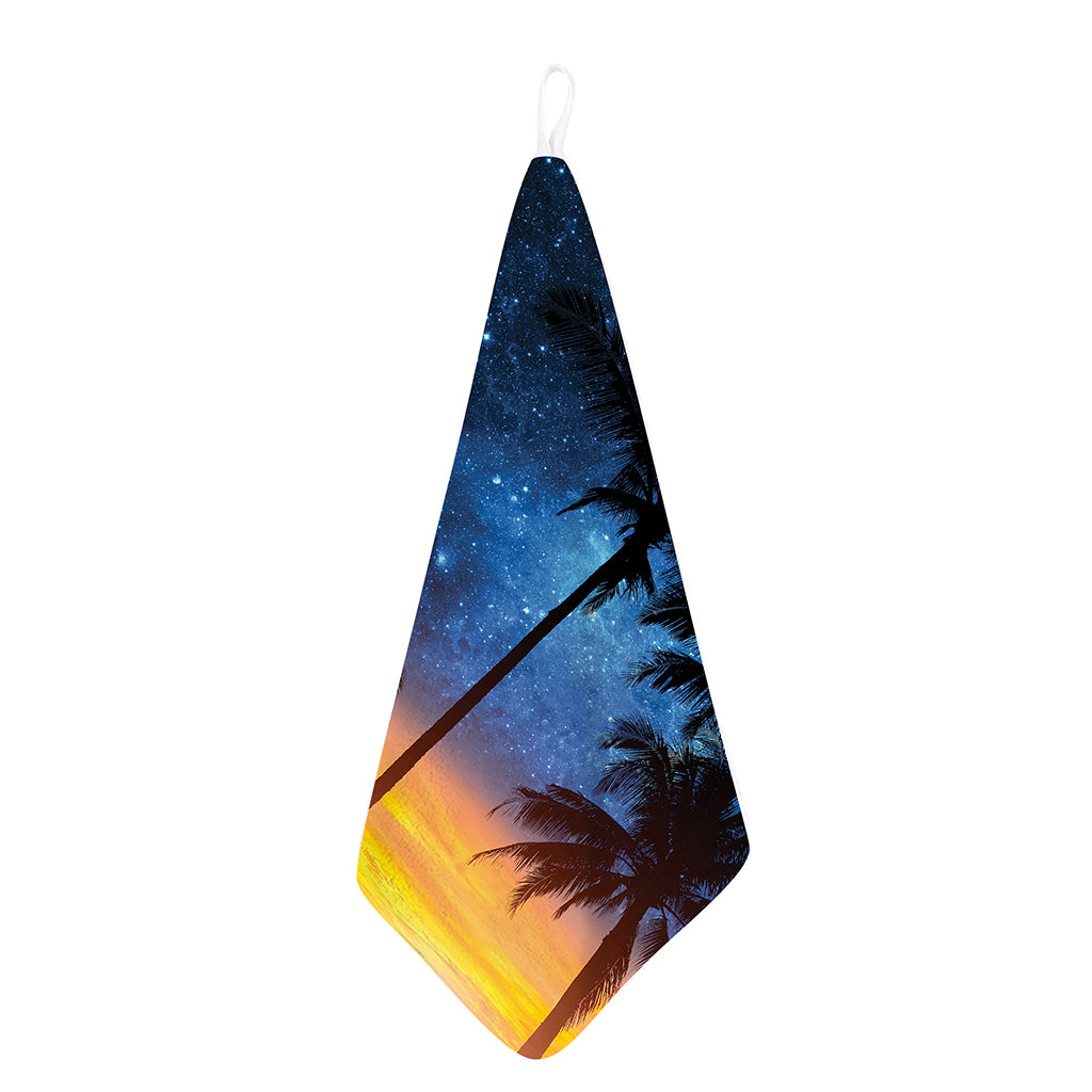 Night Sunset Sky And Palm Trees Print Hand Towel
