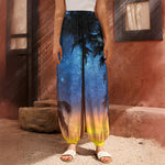 Night Sunset Sky And Palm Trees Print Harem Pants