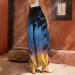Night Sunset Sky And Palm Trees Print Harem Pants