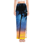 Night Sunset Sky And Palm Trees Print High Slit Maxi Skirt
