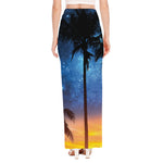 Night Sunset Sky And Palm Trees Print High Slit Maxi Skirt