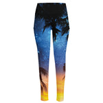 Night Sunset Sky And Palm Trees Print High-Waisted Pocket Leggings