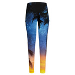 Night Sunset Sky And Palm Trees Print High-Waisted Pocket Leggings