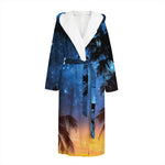 Night Sunset Sky And Palm Trees Print Hooded Bathrobe