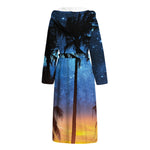 Night Sunset Sky And Palm Trees Print Hooded Bathrobe