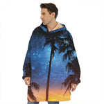 Night Sunset Sky And Palm Trees Print Hoodie Blanket