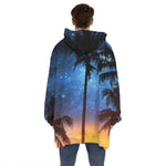 Night Sunset Sky And Palm Trees Print Hoodie Blanket