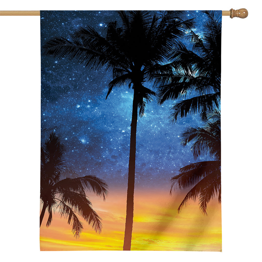 Night Sunset Sky And Palm Trees Print House Flag