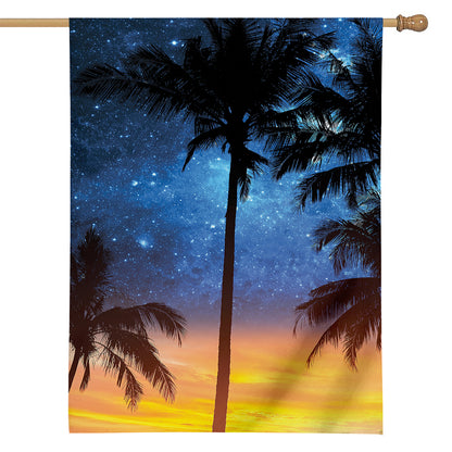 Night Sunset Sky And Palm Trees Print House Flag
