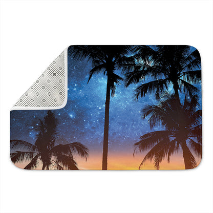 Night Sunset Sky And Palm Trees Print Indoor Door Mat